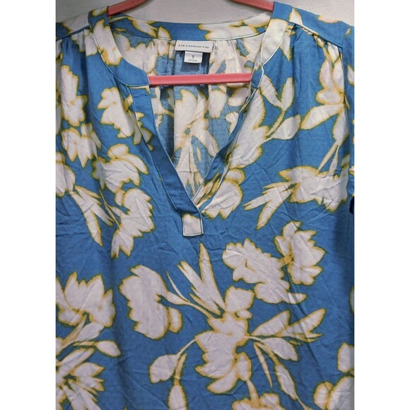 NWT Liz Claiborne Blue Hawaiian Floral Short Sleeve V-Neck Blouse Women's Small - Picture 5 of 7